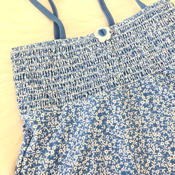 Floral Smocked Swimsuit Swim Flower Ruffle Tankini Blue White Ruffle Girls 6 NEW - Picture 3 of 6